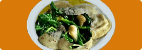 Porcini mushroom and cheese Ravioli with fresh garlic and spinach